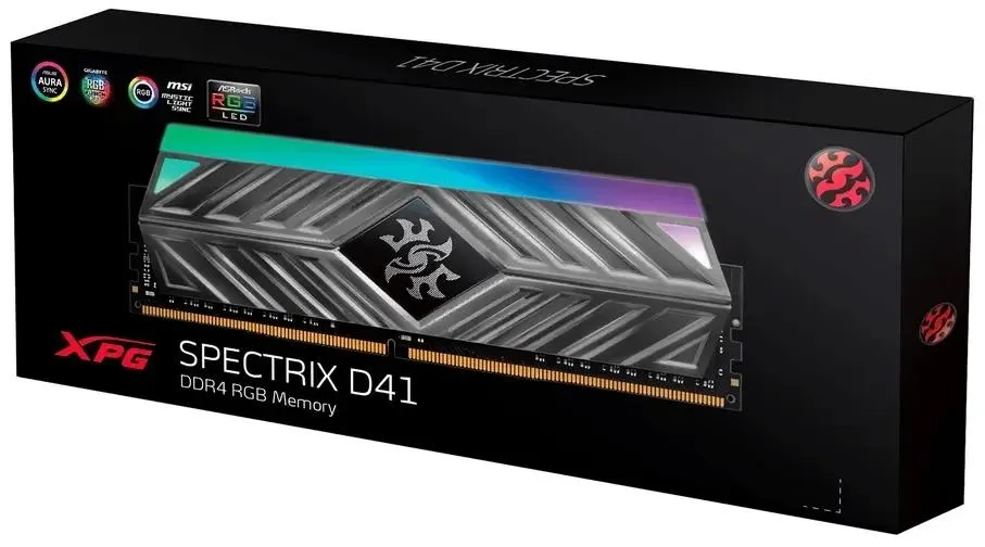 ADATA XPG Spectrix D41 DDR4 RGB упаковка с логотипами AURA RGB Fusion MSI Dragon Eye