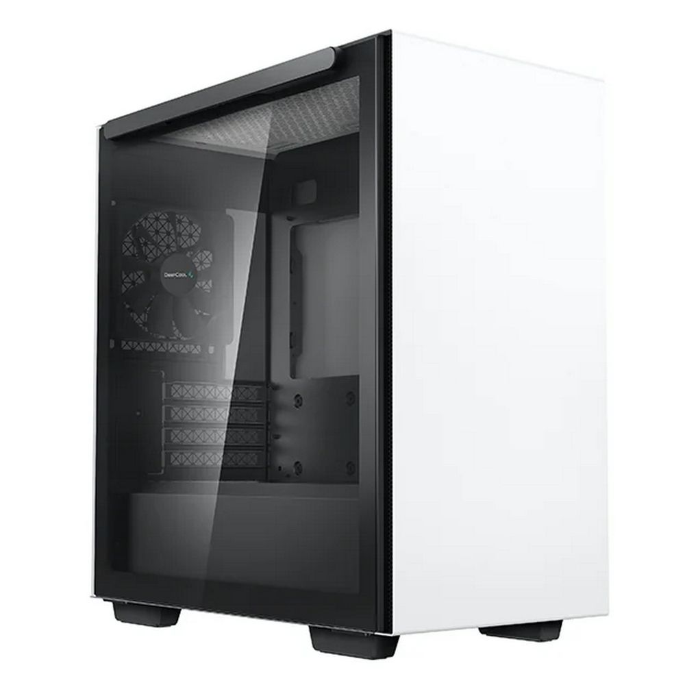 DeepCool MACUBE 110 белый — вид спереди-сбоку со стеклянной боковой панелью
