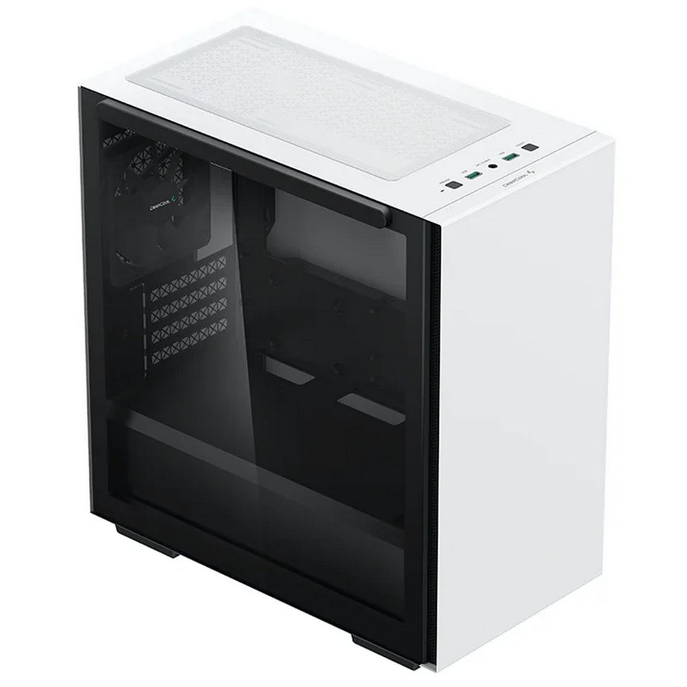 DeepCool MACUBE 110 белый — открытая передняя стеклянная панель, кнопки управления на верхней части