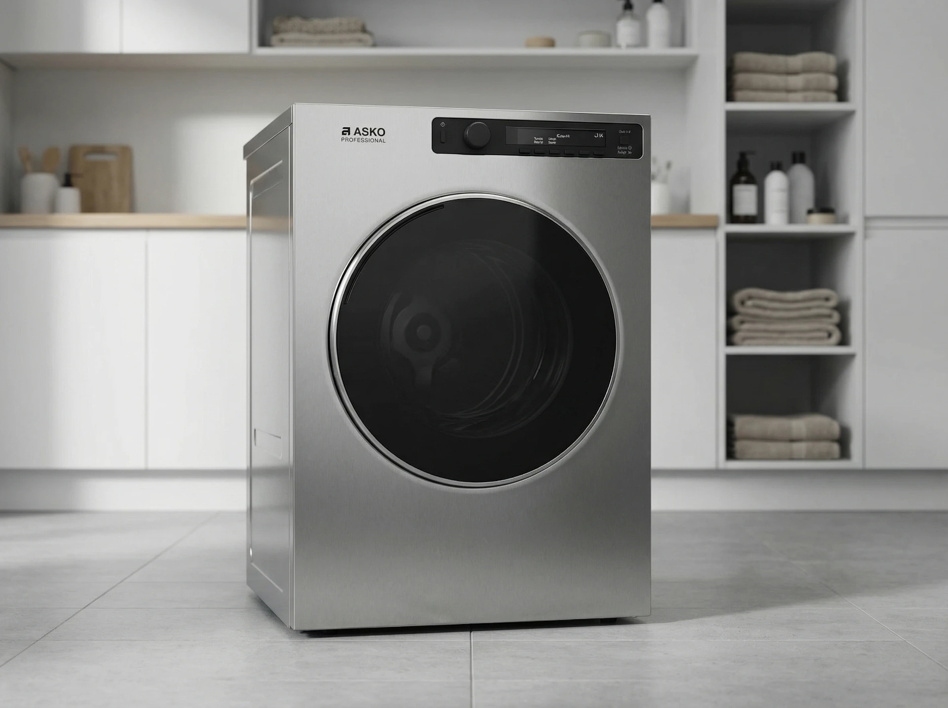 Asko TDC1485VI.S в интерьере прачечной &mdash; отдельностоящая установка