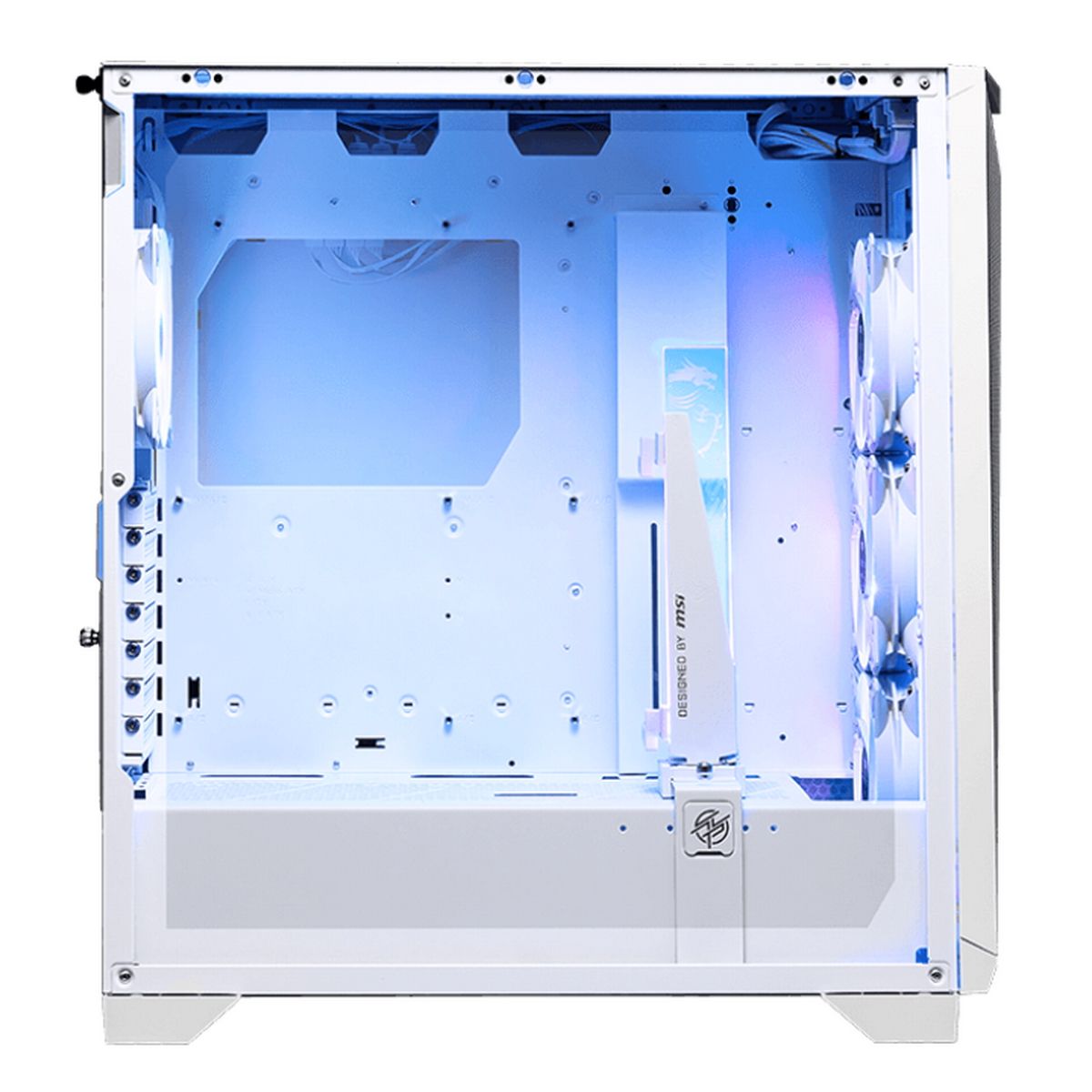 MSI MPG GUNGNIR 300R AIRFLOW внутренний вид — материнская плата, отсеки накопителей, монтажные точки СЖО