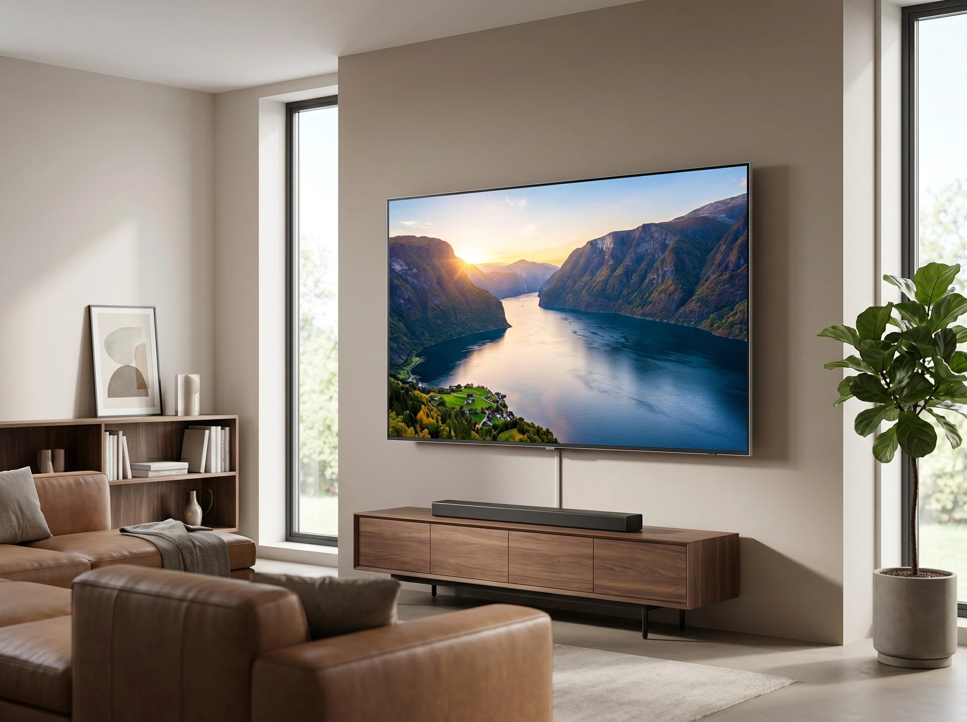 Samsung QE100QN80H 100 дюймов в интерьере просторной гостиной &mdash; масштаб экрана