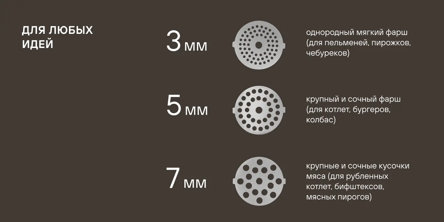 Rondell RDE-1458 — четыре сменные решётки 3 мм, 5 мм и 7 мм для разного помола