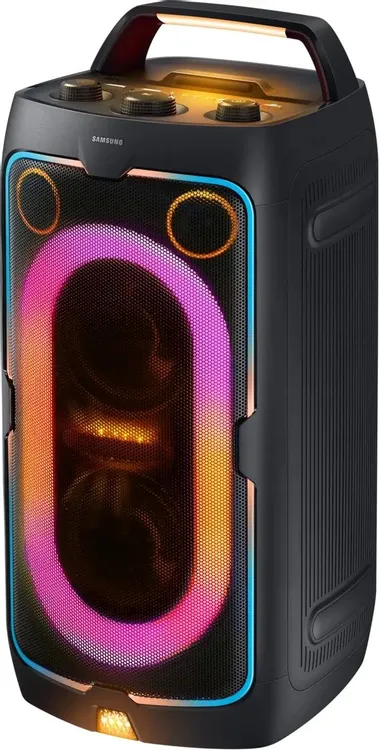 Samsung MX-ST40F/RU боковой вид с рифлёной текстурой корпуса и RGB подсветкой