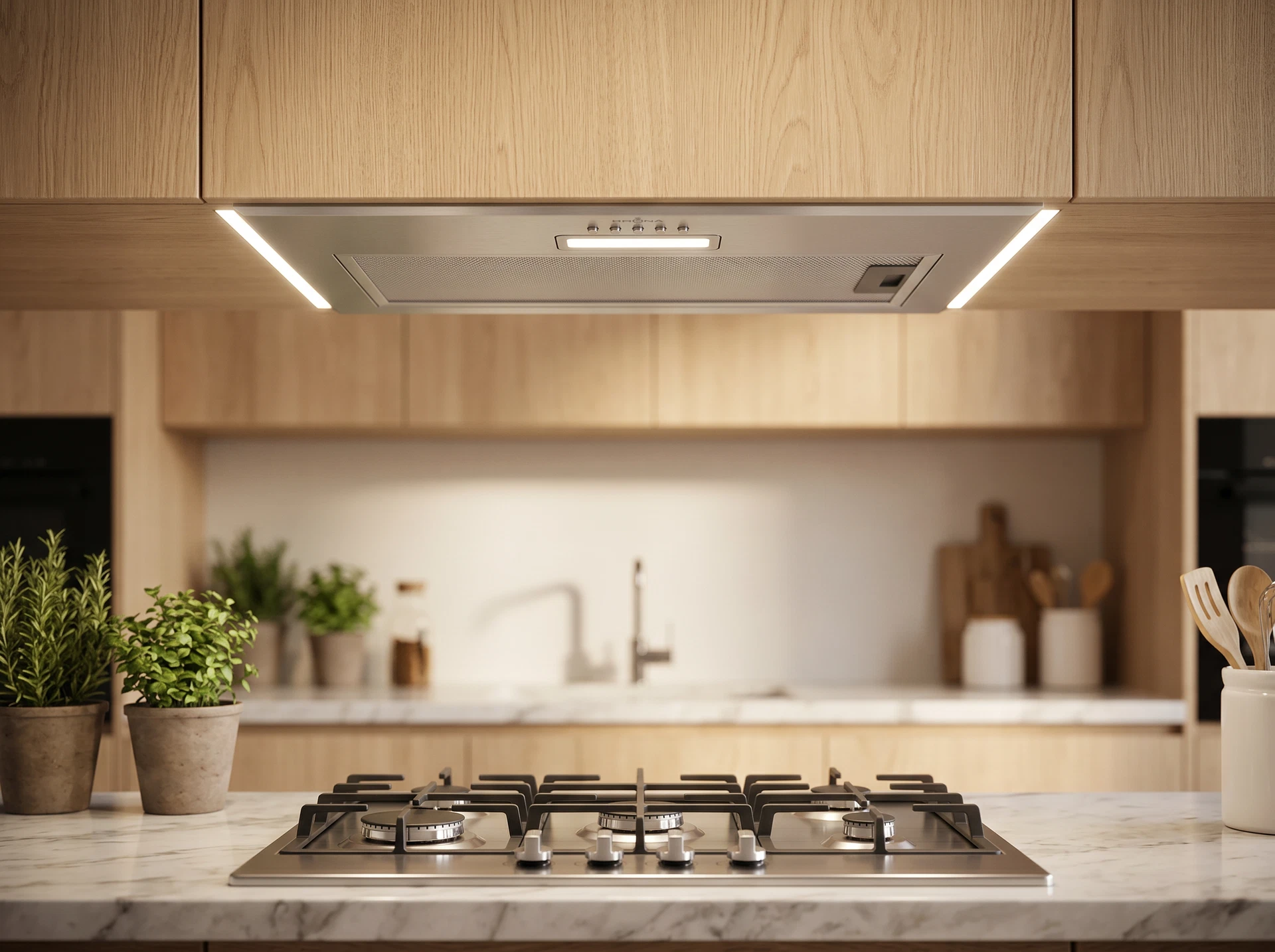 Встраиваемая вытяжка Krona Ameli Light 600 Inox PB нержавеющая сталь - фото в интерьере