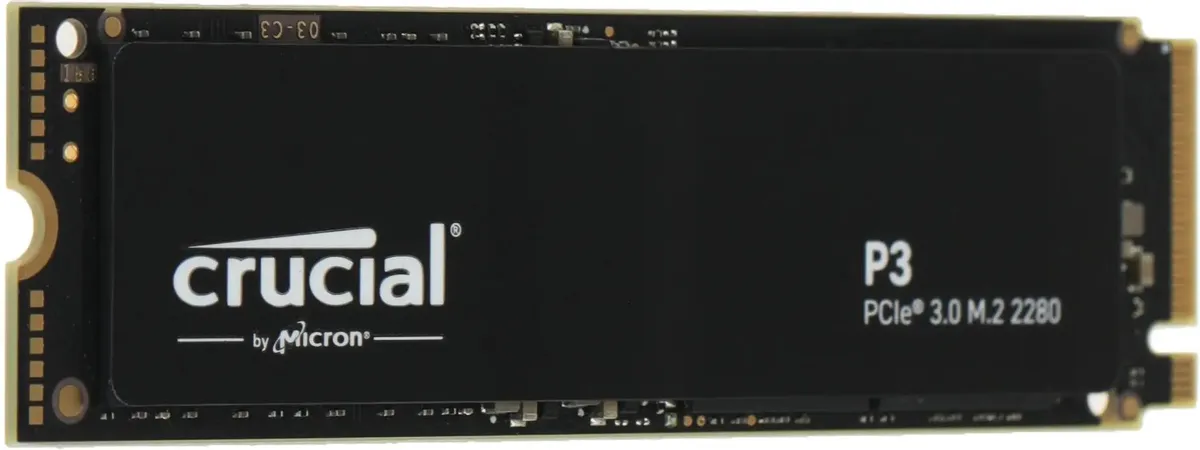Crucial P3 CT4000P3SSD8 4TB M.2 2280 NVMe — лицевая сторона с логотипом и золотистыми контактами