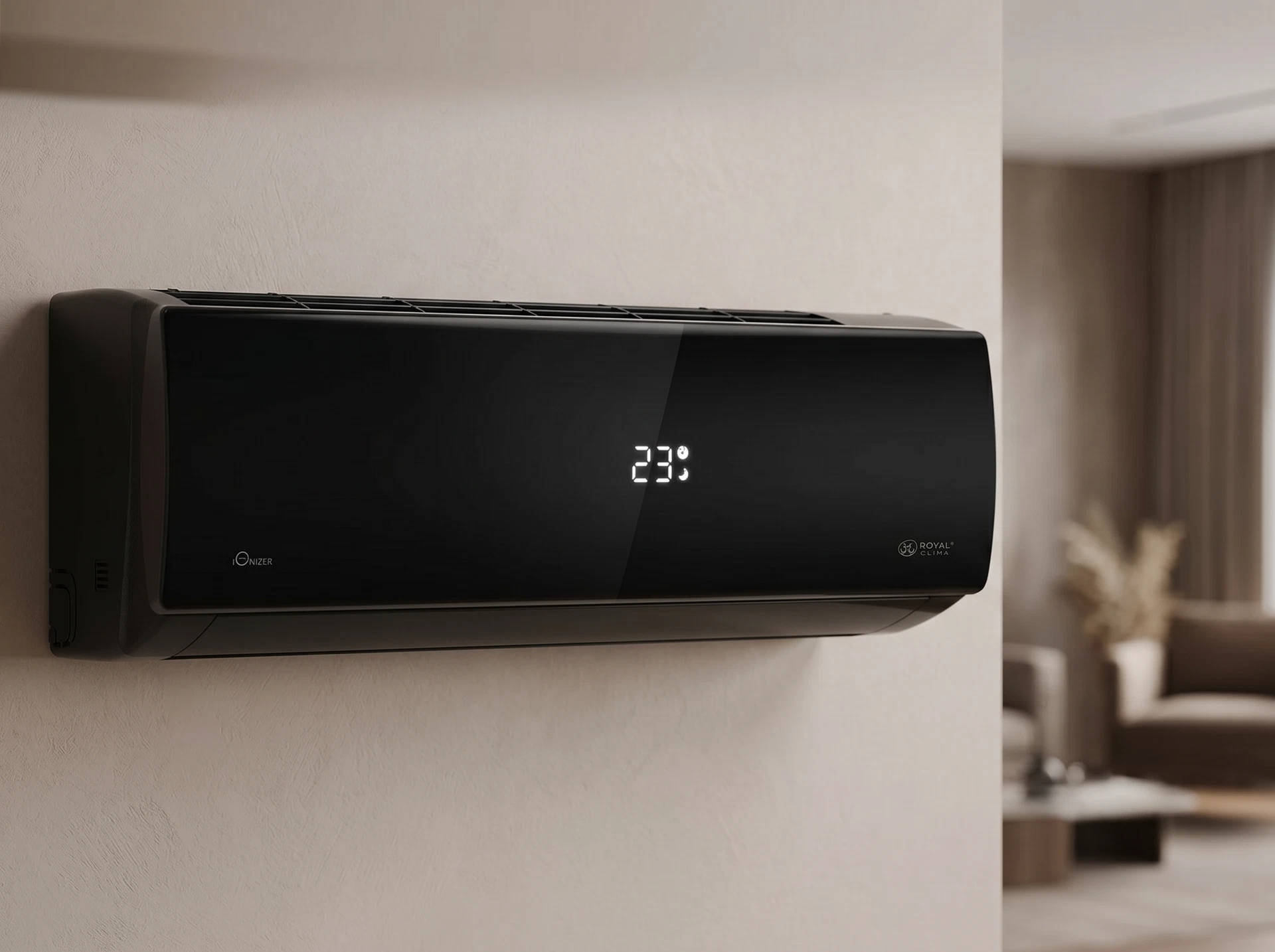 Royal Clima Attica Nero RC-AN28HN настенная сплит-система в интерьере комнаты