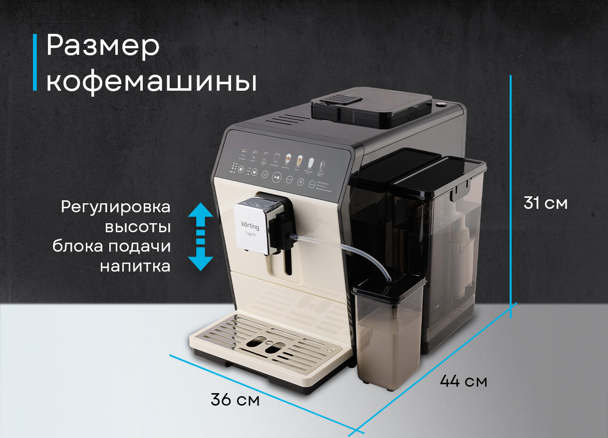 Korting KACM 2026 W Fagotti полная комплектация кофемашина молочник поддон для капель вид в перспективе