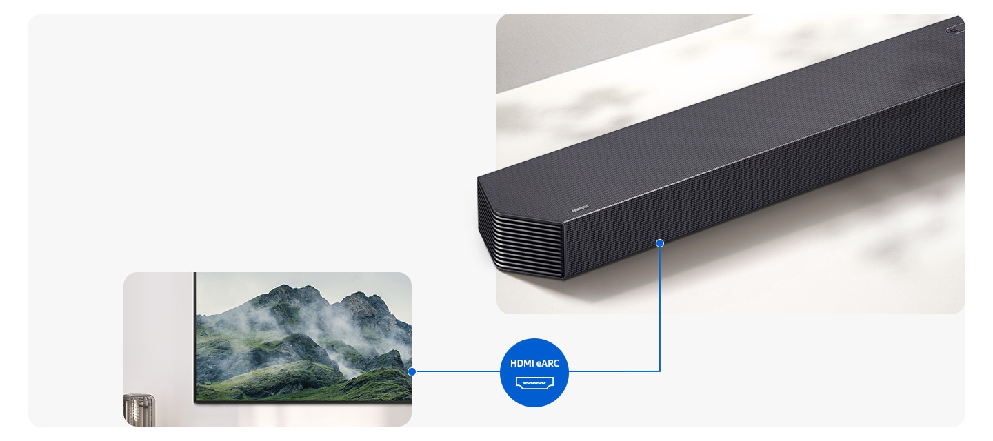 Samsung HW-Q930F/RU &mdash; подключение HDMI eARC к телевизору, компактный дизайн с рифлёной панелью