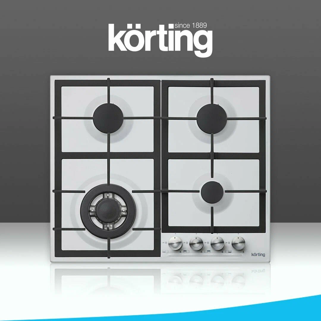 Газовая варочная панель Korting HG 665 CTW ширина 60 см, 4 конфорки, WOK, электроподжиг, белый