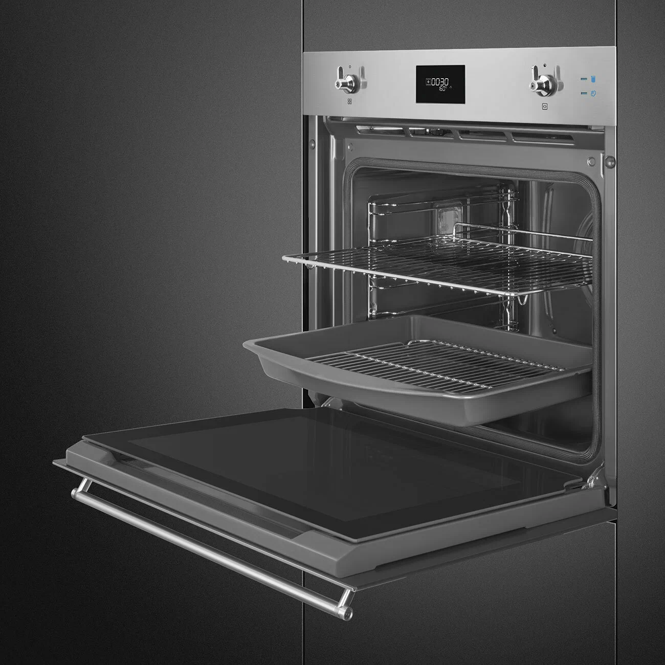 Встраиваемый духовой шкаф с паром и пиролитической очисткой Smeg SOP6301S2X
