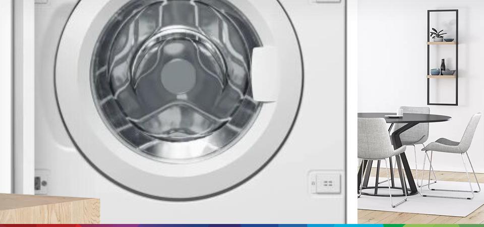 Bosch WKD28543EU вид спереди — встраиваемая стиральная машина с сушкой, белый корпус, фронтальная загрузка