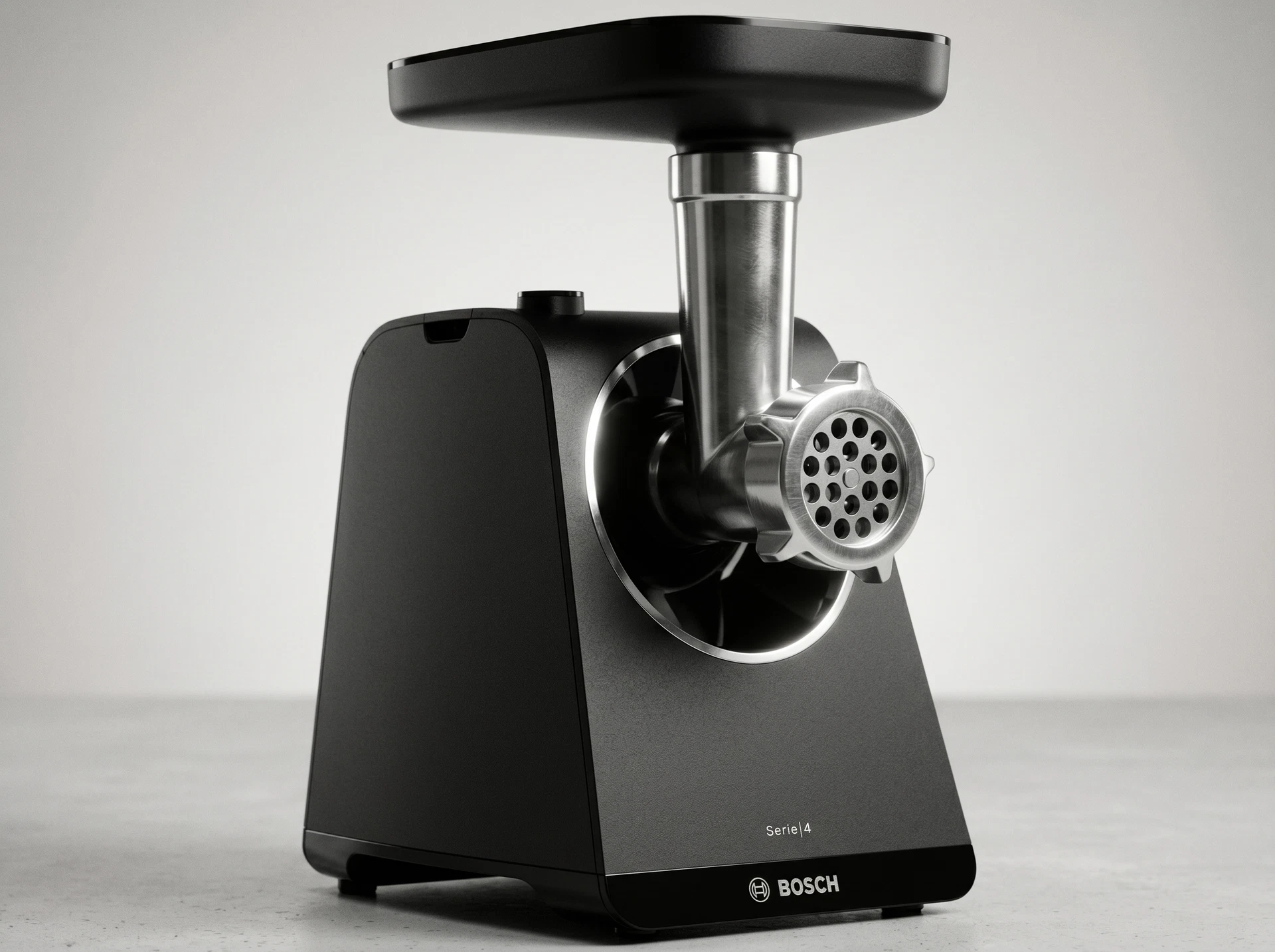 Bosch MFWS440B чёрная мясорубка на кухонной столешнице компактный корпус
