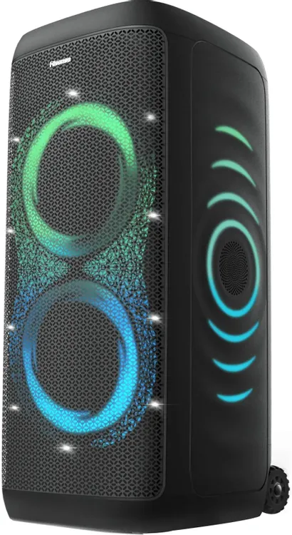 Hisense Party Thunder 620W вид спереди &mdash; трёхполосная акустика с неоновой подсветкой