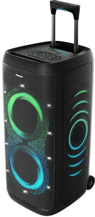 Hisense Party Thunder 620W полный вид с ручкой и колёсами &mdash; мобильность и RGB-подсветка