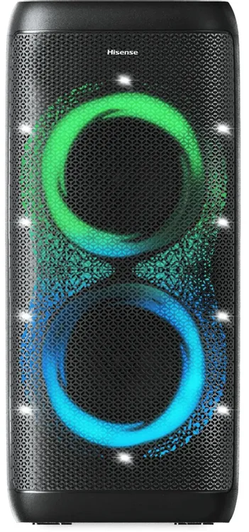 Hisense Party Thunder 620W крупный план &mdash; RGB-подсветка динамиков и логотип Hisense