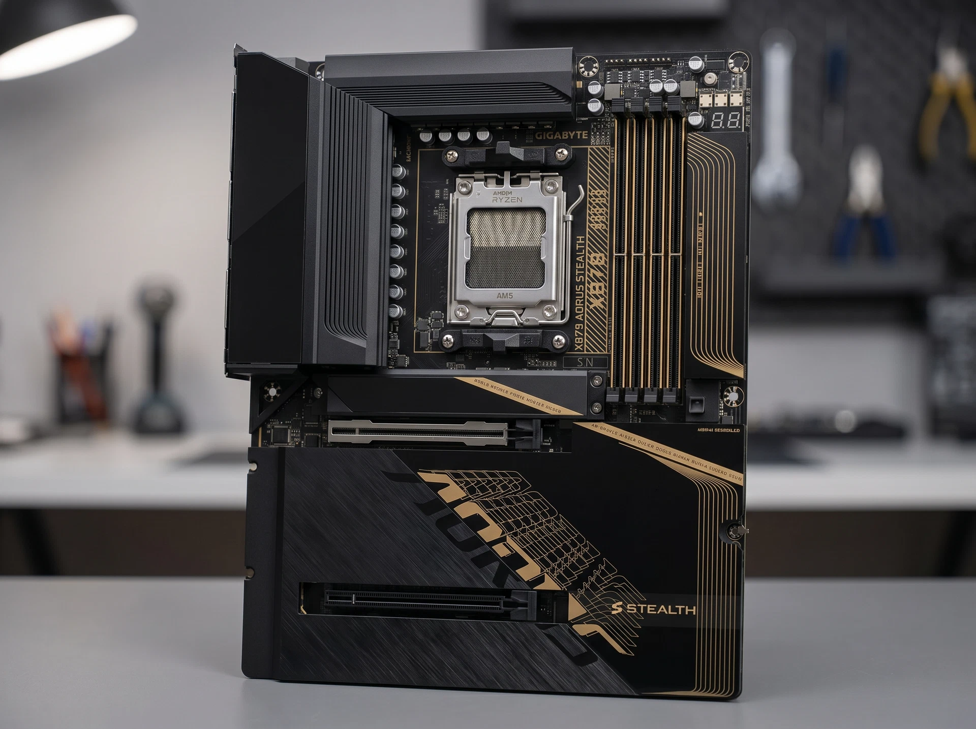 Материнская плата Gigabyte X870 Aorus Stealth, Socket AM5, AMD X870, ATX, RTL - фото в интерьере