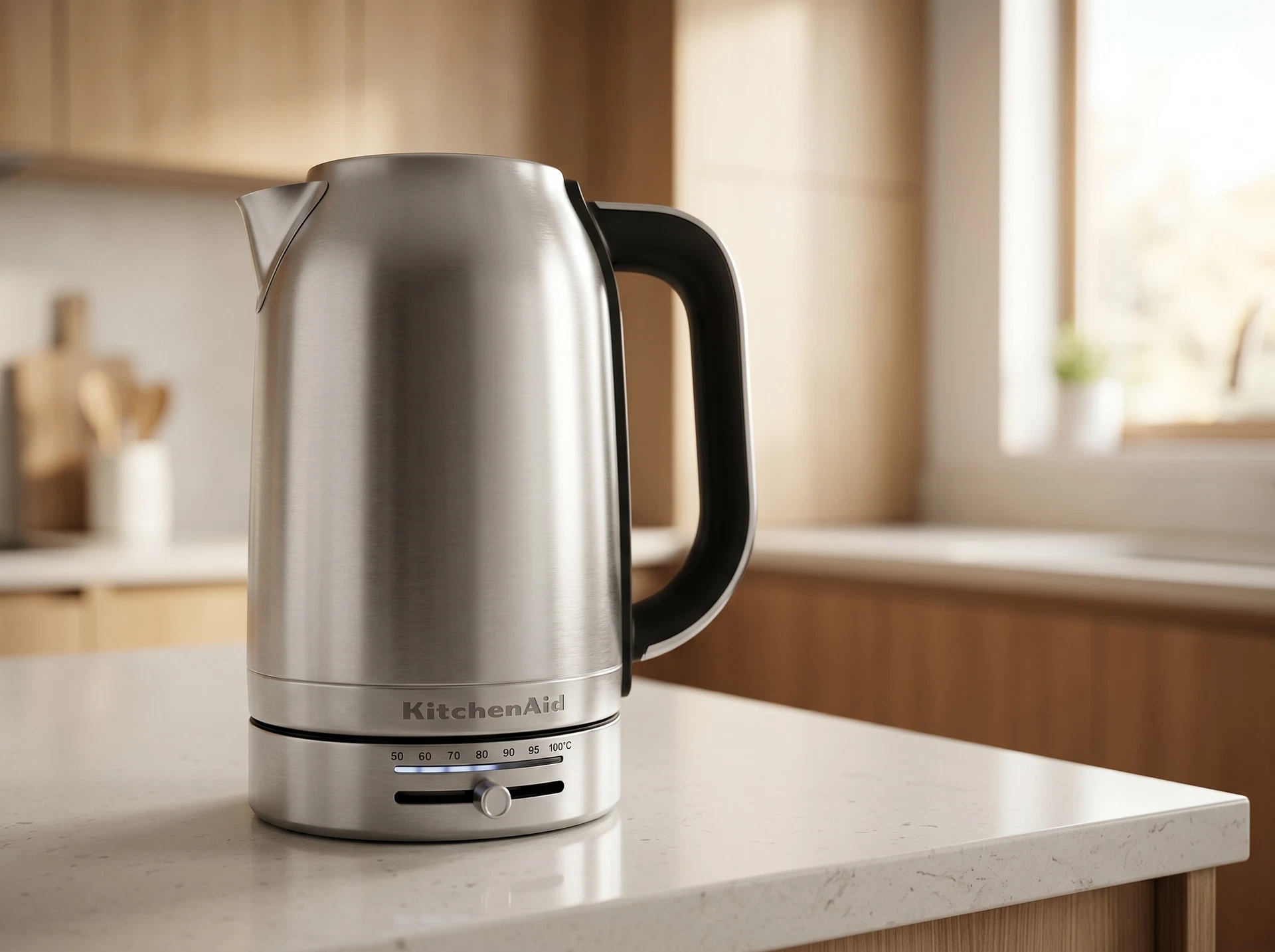 KitchenAid 5KEK1701ESX серебристый чайник на кухонной столешнице