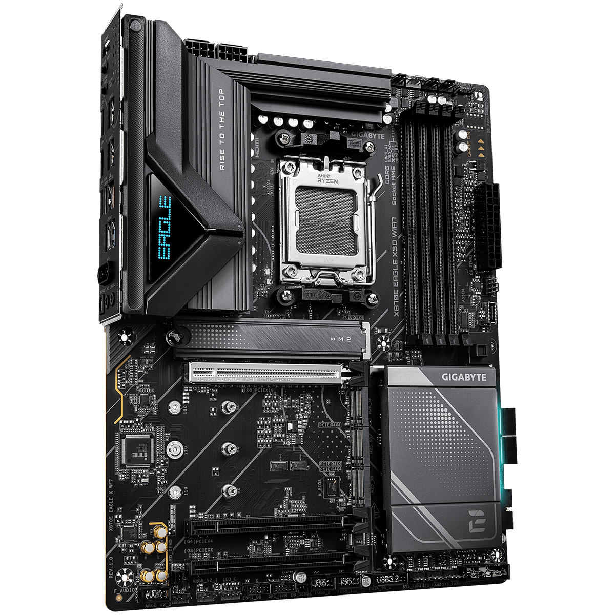 Gigabyte X870E Eagle X3D WiFi7 AM5 материнская плата с процессором AMD Ryzen, общий вид компонентов