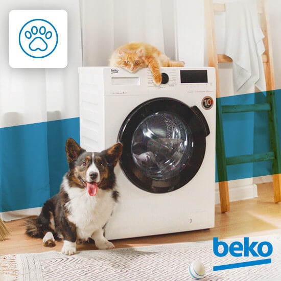 Beko WRE6512BWW стиральная машина с питомцами — функция удаления шерсти