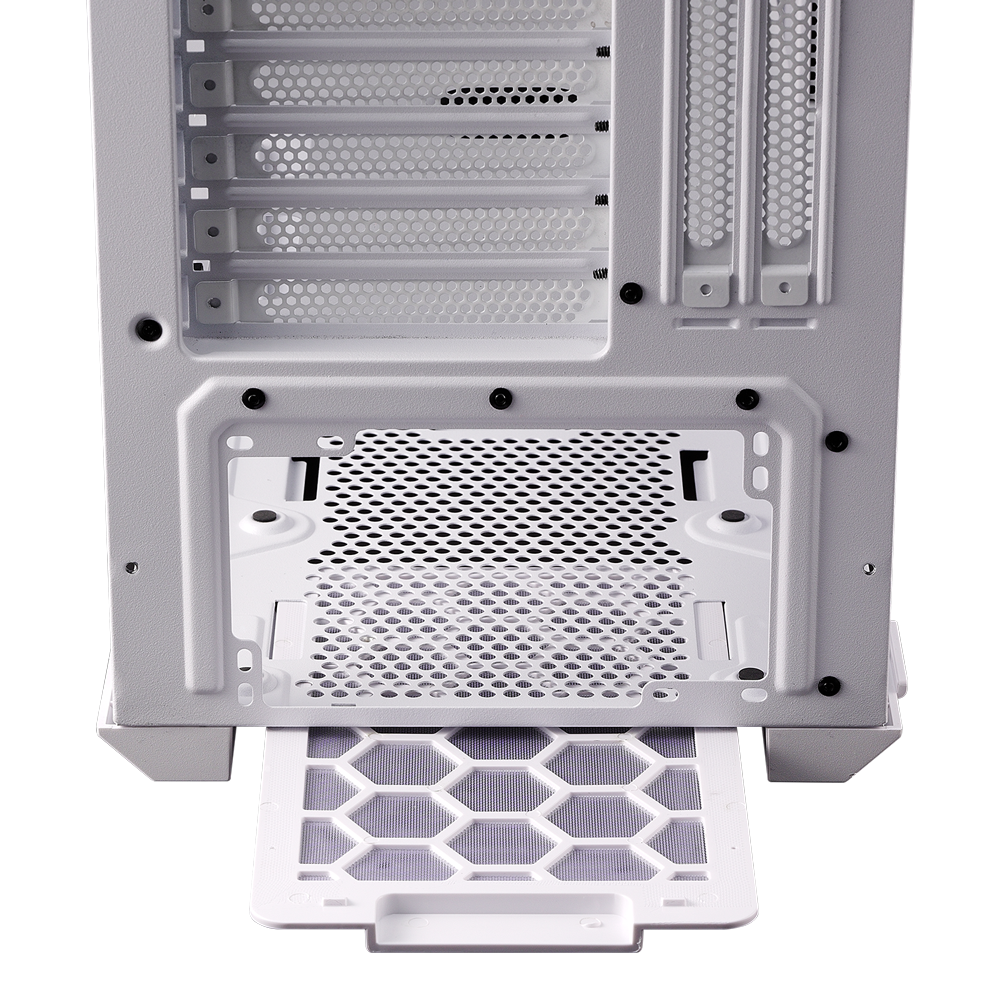 ADATA XPG DEFENDER WHCWW вид сверху — слоты расширения, отсеки и организация кабелей