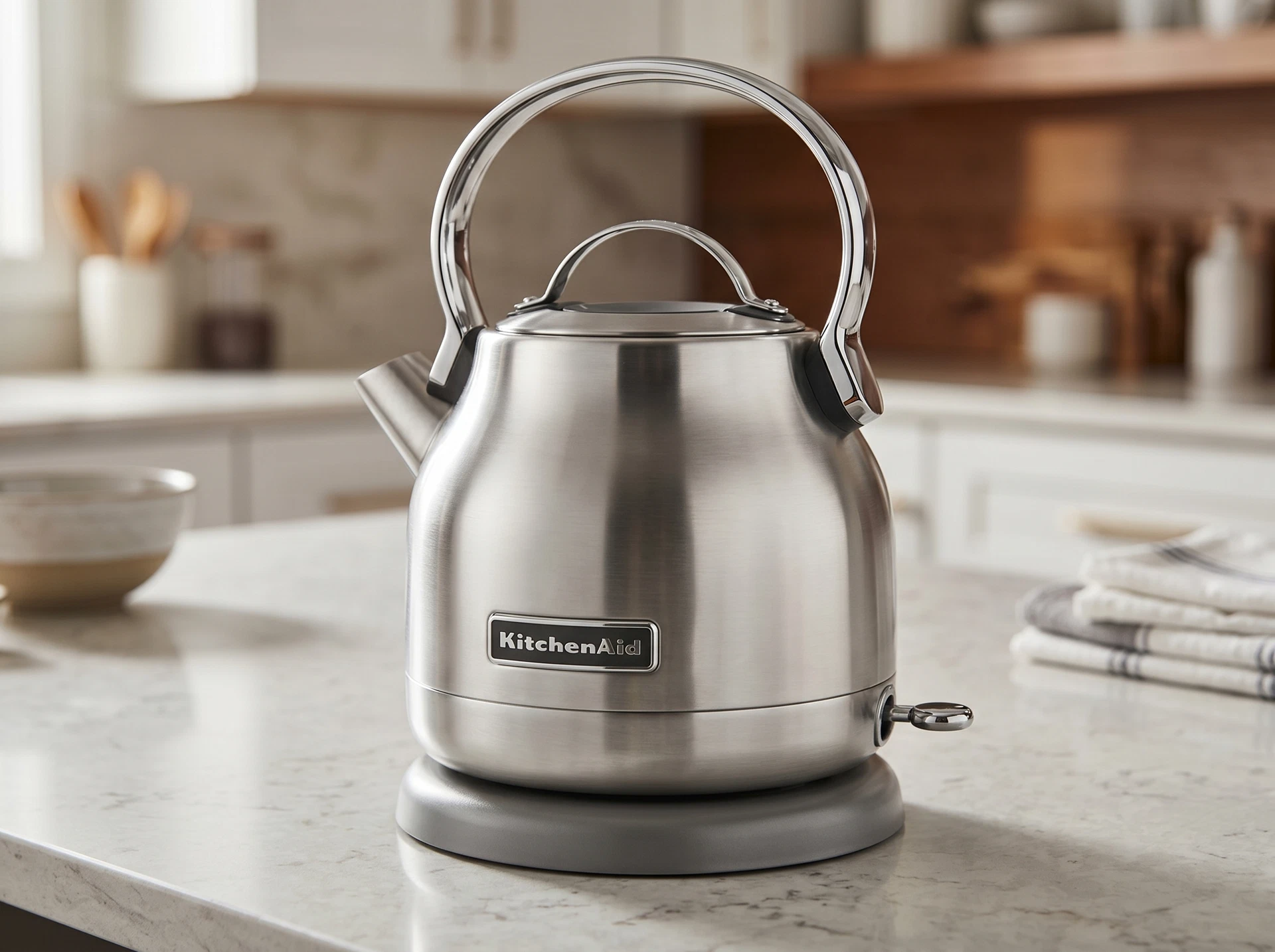 KitchenAid 5KEK1222ESX серебристый электрический чайник на кухонном столе