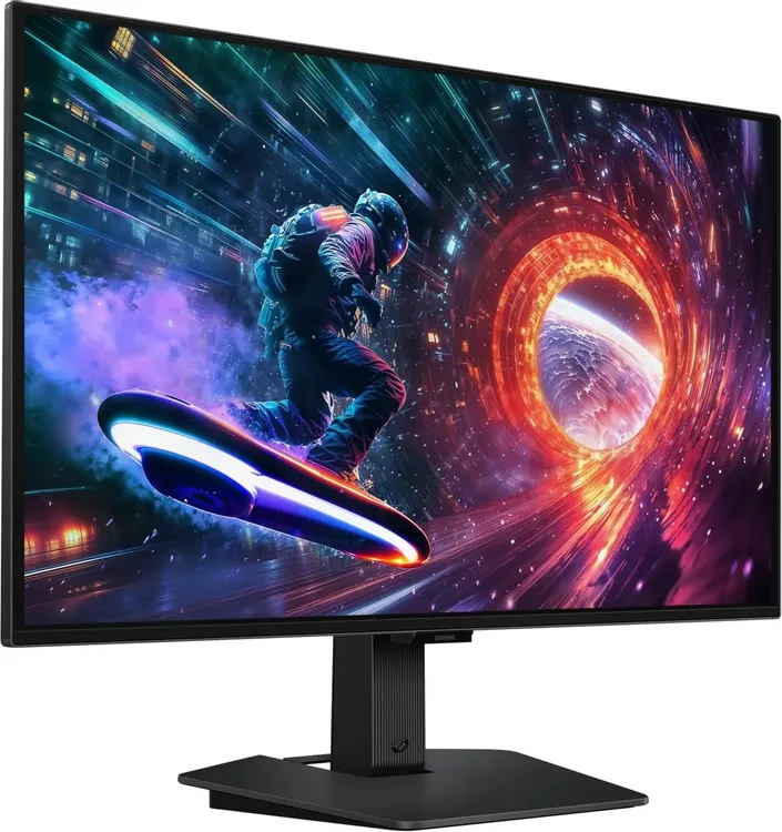 Samsung Odyssey S27FG502SIXCI вид спереди &mdash; OLED-панель 27 дюймов с космической игровой сценой