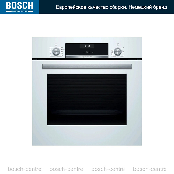 Bosch HBJ558YW3Q белый встраиваемый духовой шкаф вид спереди — дисплей и утапливаемые переключатели