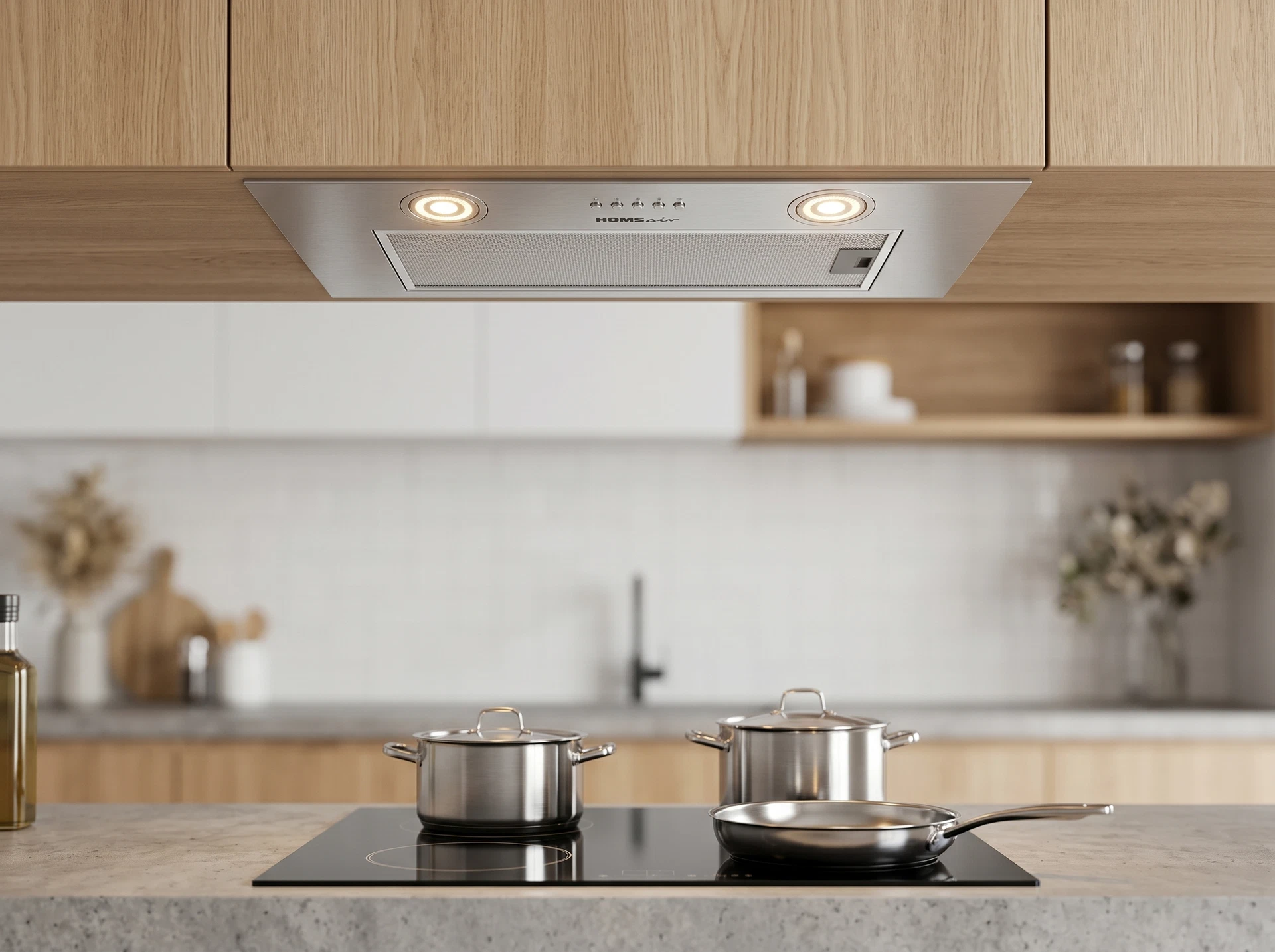 Homsair Camelia Power 60 Inox встраиваемая вытяжка в интерьере современной кухни