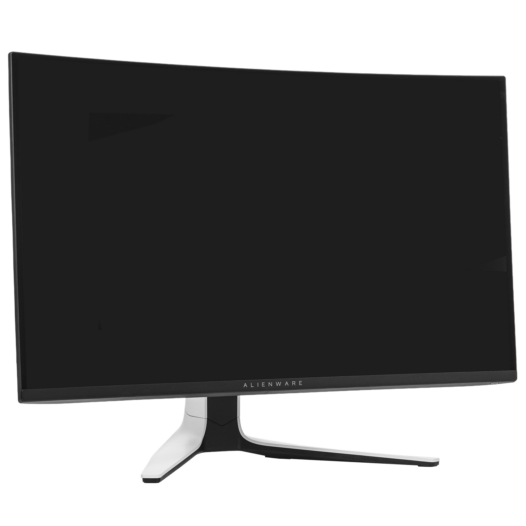Dell Alienware AW3225QF дизайн корпуса — боковой профиль, изогнутый монитор на подставке, экран выключен