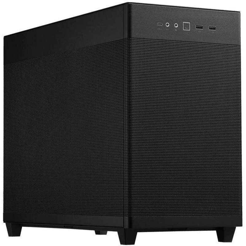 ASUS Prime AP201 корпус Mini-Tower вид спереди и сбоку с портами на верхней панели