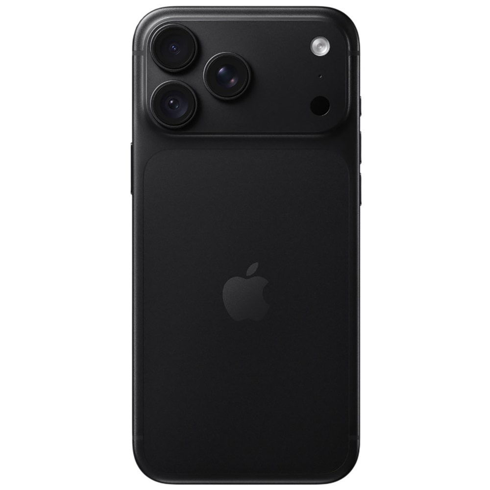 Apple iPhone 18 Pro Max Black — вид спереди на белом фоне, тройная камера и логотип Apple