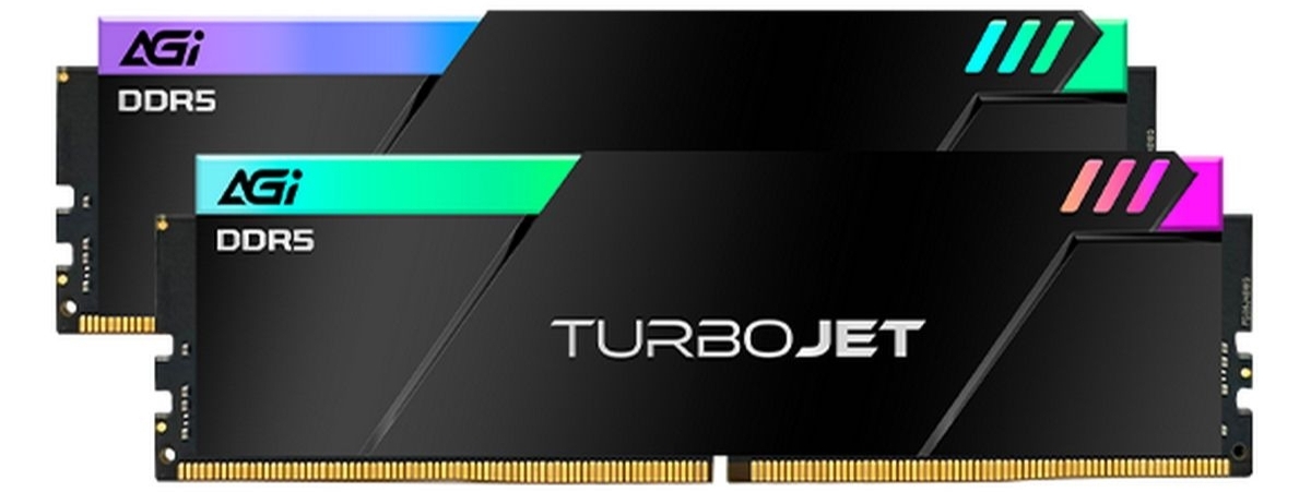 AGI AGI6JPC16UD858 два модуля DDR5 6800 МГц с RGB подсветкой вид спереди