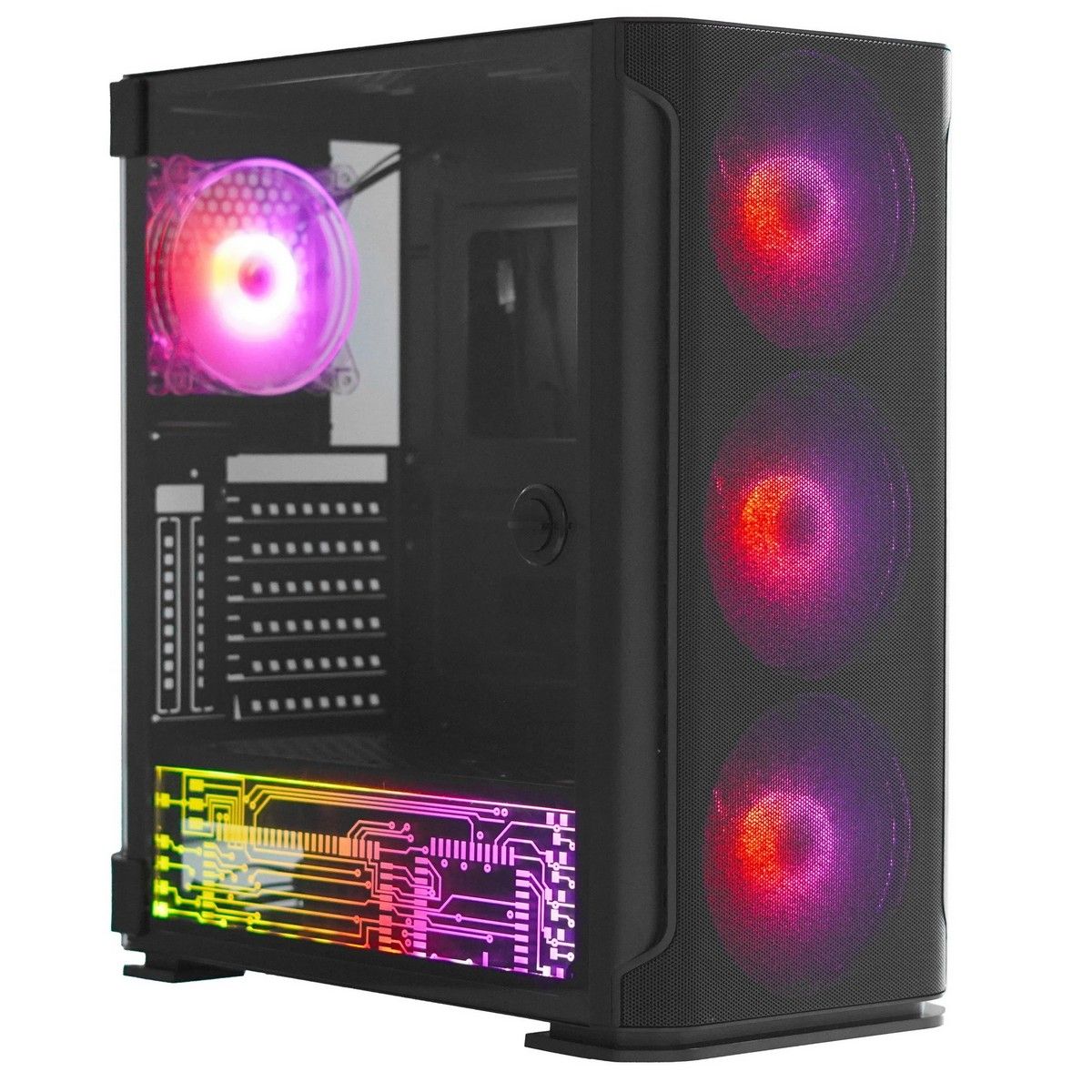 Soeyi AX1-B10 вид спереди с ARGB-подсветкой вентиляторов и логотипом