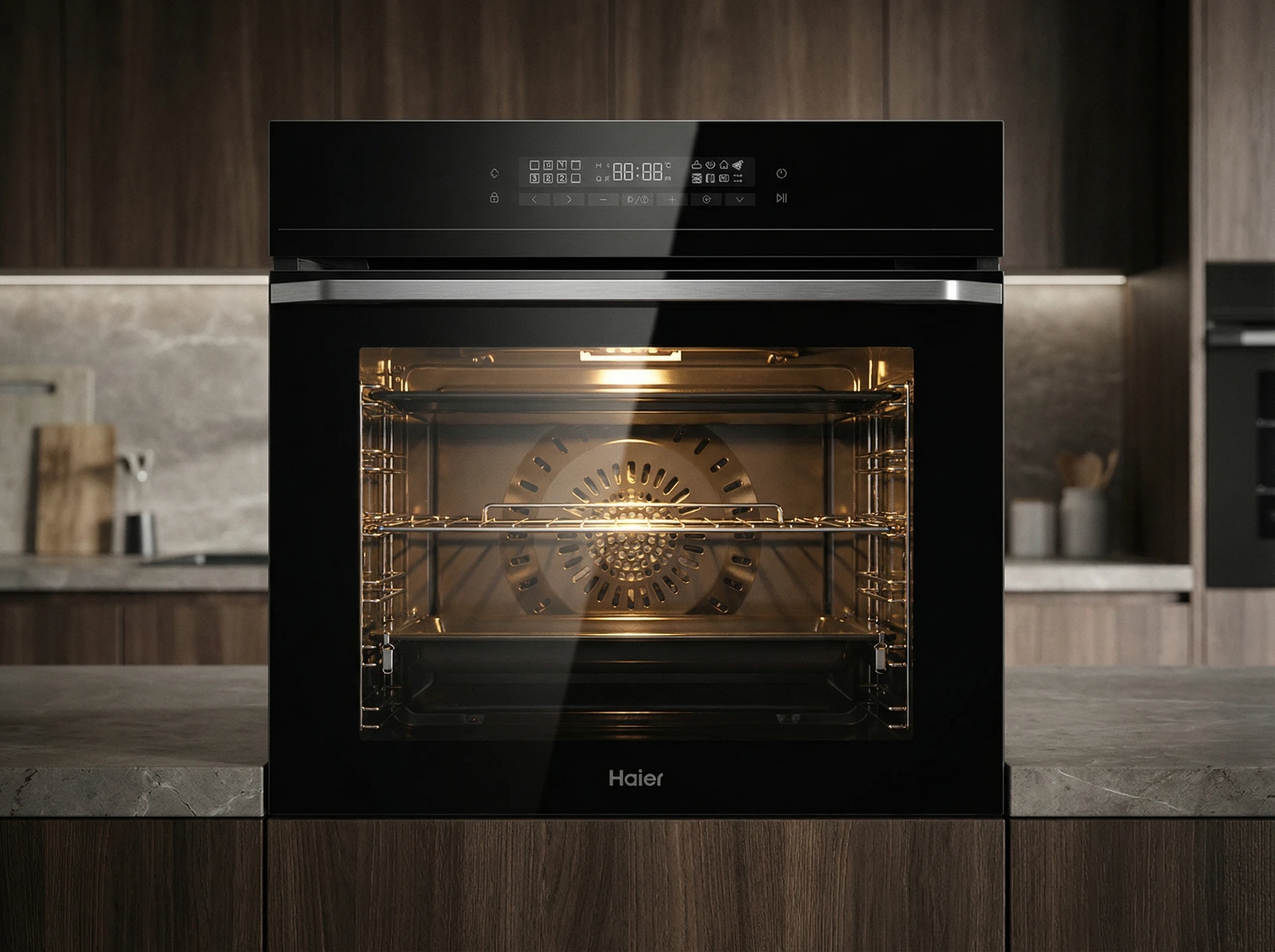 Электрический духовой шкаф Haier HOQ-F5AAGB - фото в интерьере
