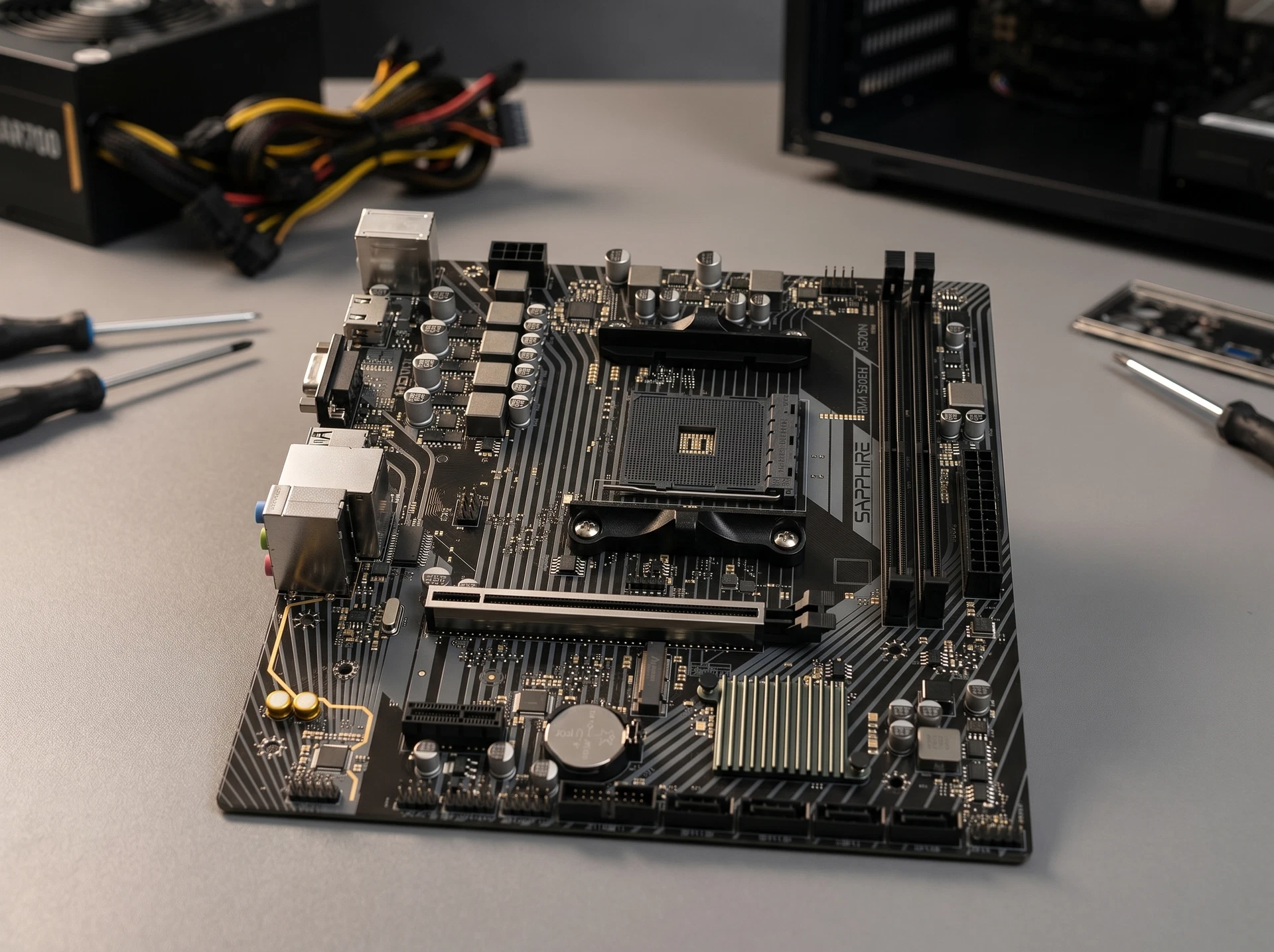 Материнская плата Sapphire A520M-E, Socket AM4, AMD A520, mATX, RTL [52119-04-40G] - фото в интерьере
