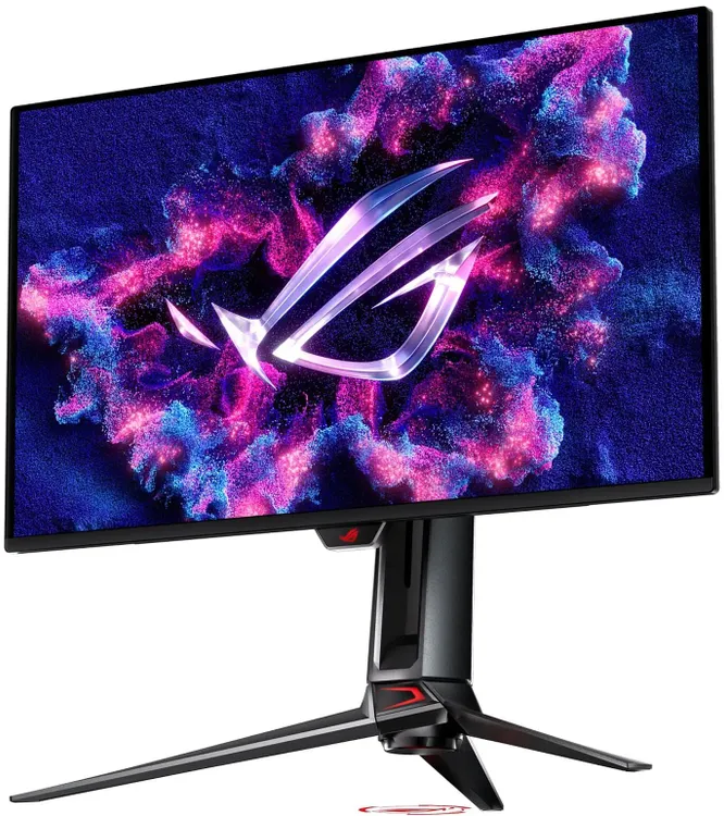 ASUS ROG Swift PG27UCDM боковой профиль тонкий корпус и подставка крупный план