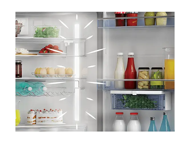 Beko B3DRCNK362HW внутреннее пространство &mdash; стеклянные полки, овощные ящики, вместимость холодильной камеры 220 л