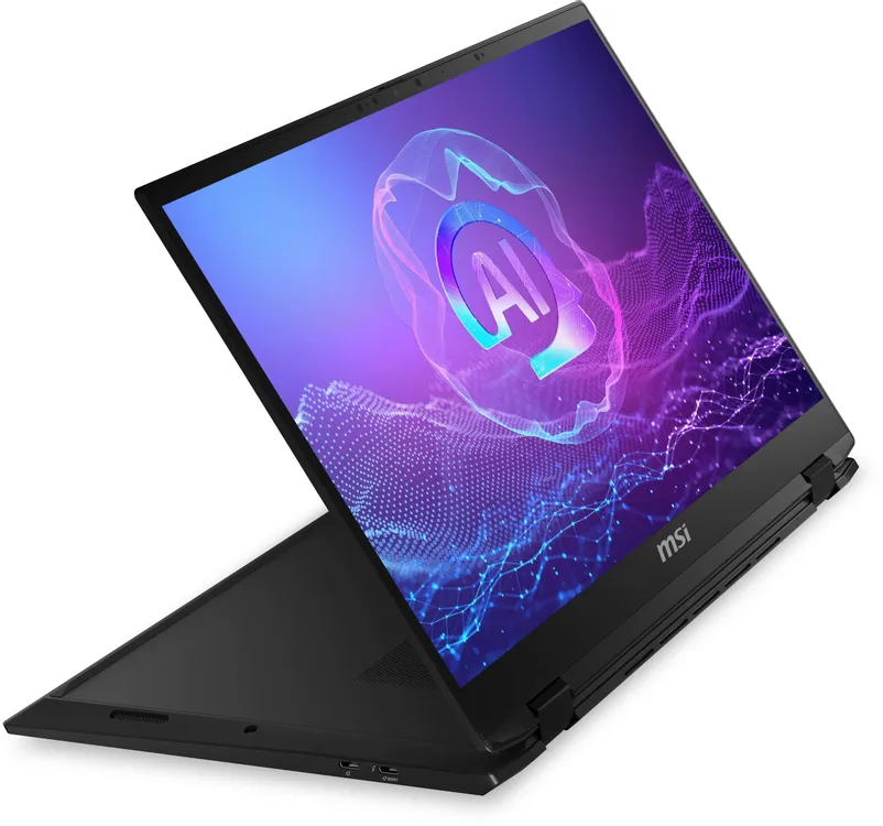 MSI SummitPro 16 AI A2HVETG-084RU в режиме палатки — демонстрация гибкости петель экрана