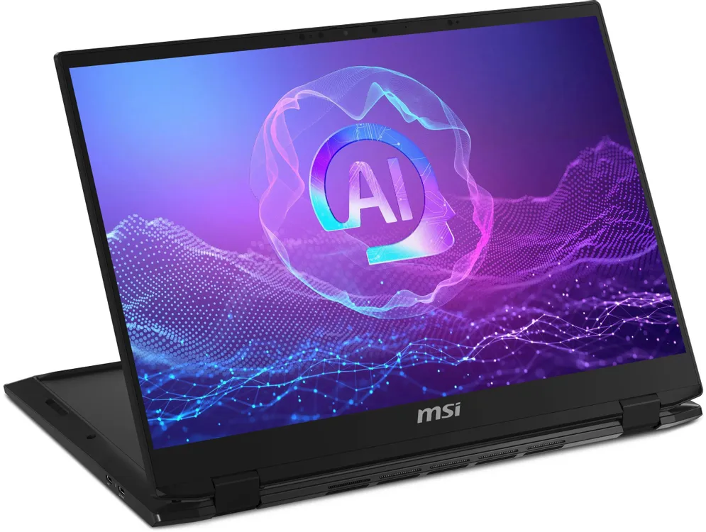 MSI SummitPro 16 AI A2HVETG-084RU тонкий профиль корпуса и порты левой панели при наклонном положении