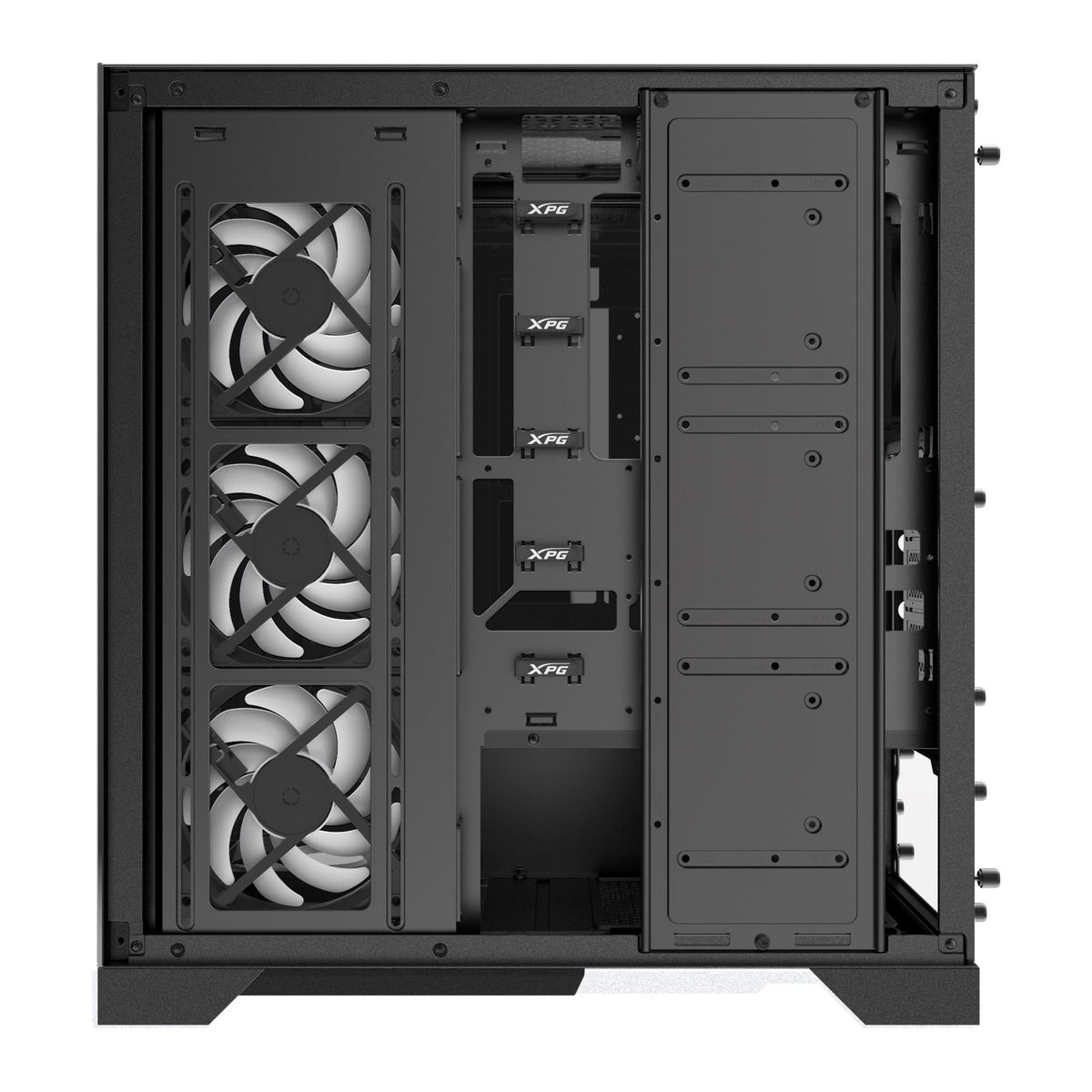 ADATA XPG INVADER X вид спереди три вентилятора кабель-менеджмент и USB-разъёмы на нижней части