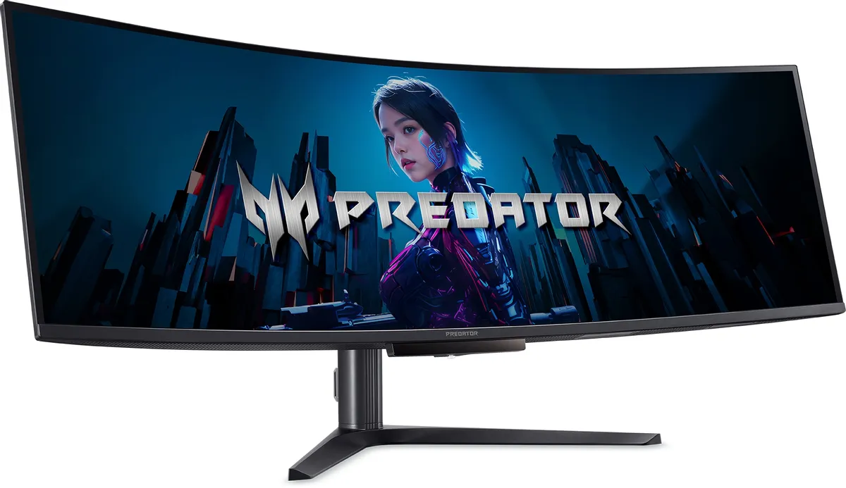 Acer Predator X49Xbmipphuzx боковой профиль изогнутого корпуса и металлическая подставка