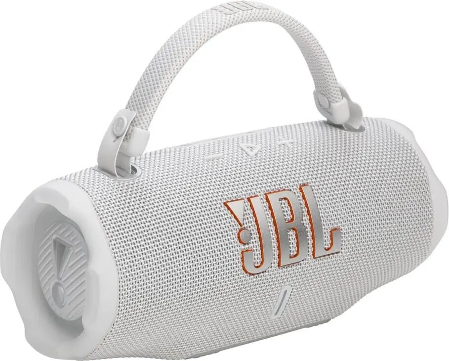 JBL Charge 6 White с ремешком для переноски — мобильность при использовании на улице