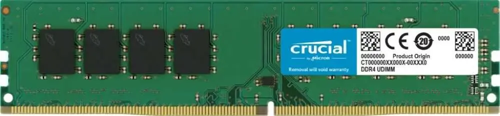 Crucial Basics CT32G4DFD832A DDR4 32GB модуль вид сверху чипы памяти и золотые контакты