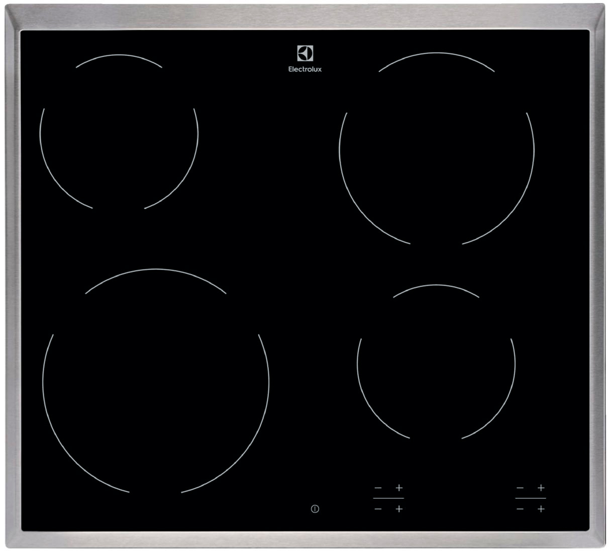 Electrolux EHF6240XXK вид спереди — четыре индукционные конфорки, стеклокерамика, серебристая рамка