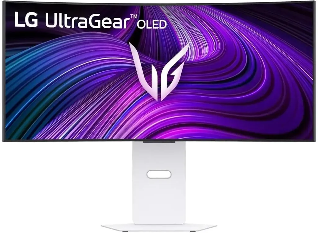LG UltraGear 34GX90SA-W OLED монитор 34 дюйма вид спереди с подсветкой UltraGear