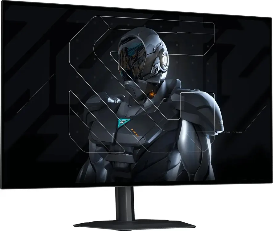 Gigabyte MO27Q28GR игровой WOLED монитор 27 дюймов вид спереди на подставке