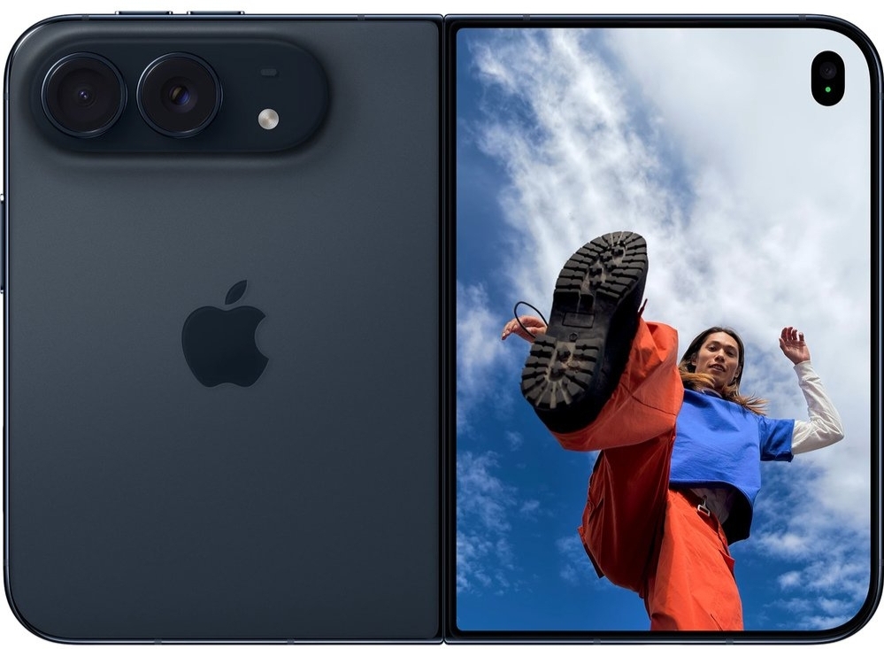 Apple iPhone Duo 2TB Night Sky в раскрытом положении &mdash; основной 7,6 дюйма и внешний экран с двойной камерой