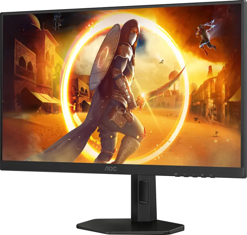AOC Q27G4XF боковой вид — безрамочный дизайн и регулируемая подставка