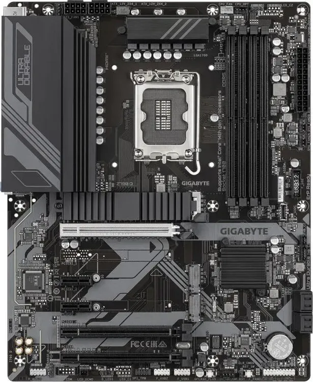 Gigabyte Z790 D вид сверху — сокет LGA 1700, зона VRM, слоты расширения PCIe 5.0